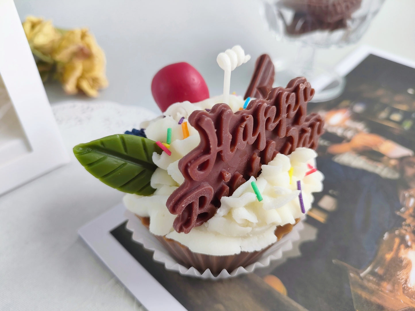 Adorable Muffin Cake Scented Candle(Happy Birthday)