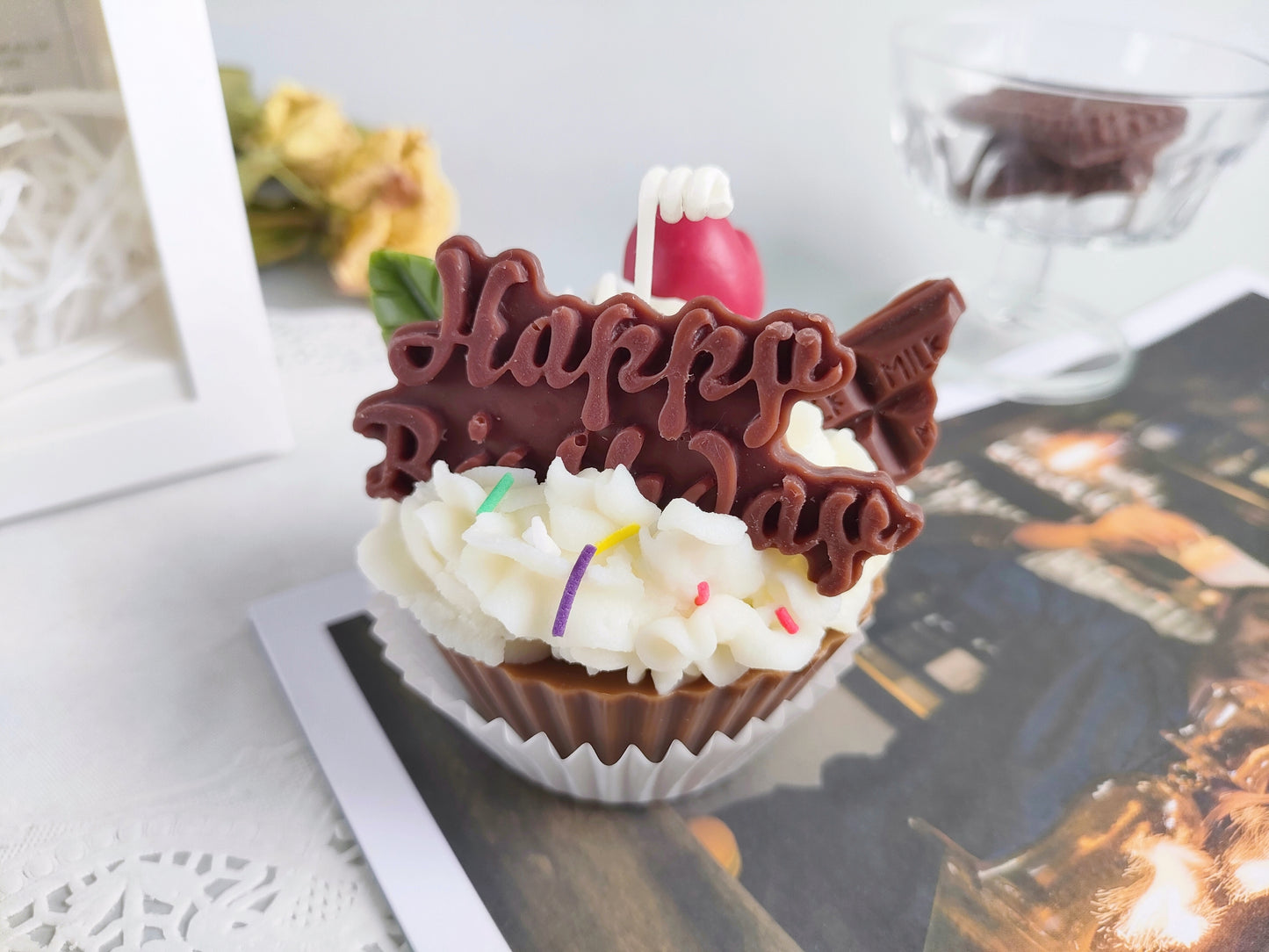 Adorable Muffin Cake Scented Candle(Happy Birthday)