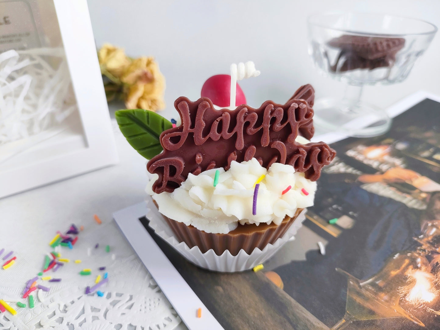 Adorable Muffin Cake Scented Candle(Happy Birthday)